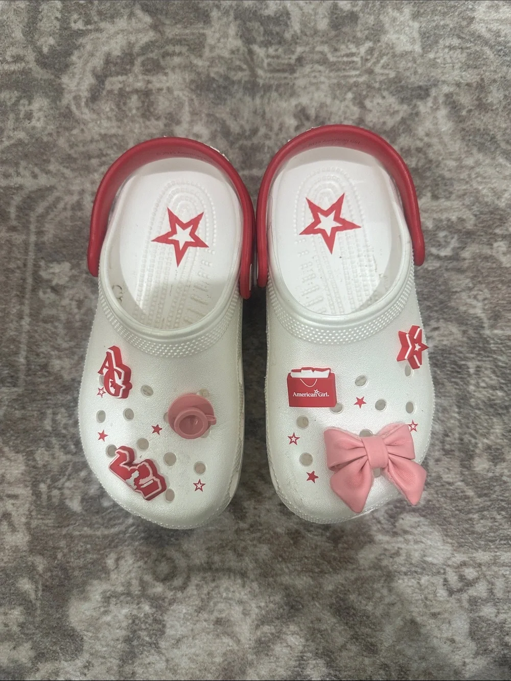American Girl White Clog Sandals with Pink Accents and Bow